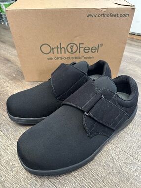 OrthoFeet NIB Bismarck Shoes 13 XX-Wide 6E  525 Black Stretch Hook Loop Orthotic